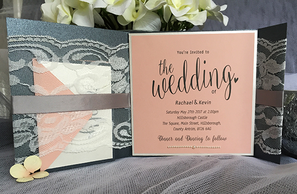 Peach and Grey Wedding Invitations