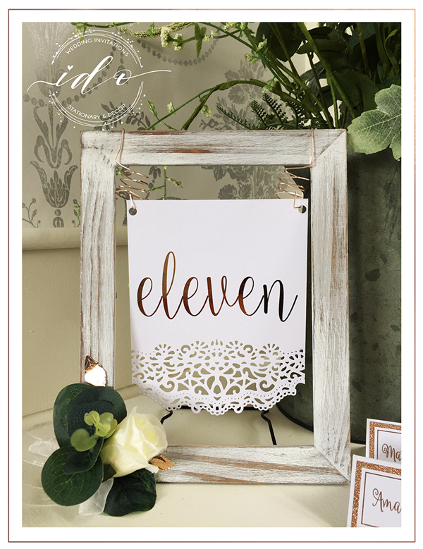 Rose gold Wedding! Hanging Table number.