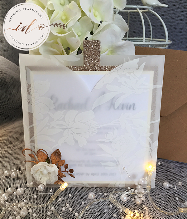 Ivory & Copper Vellum pocket Invitation