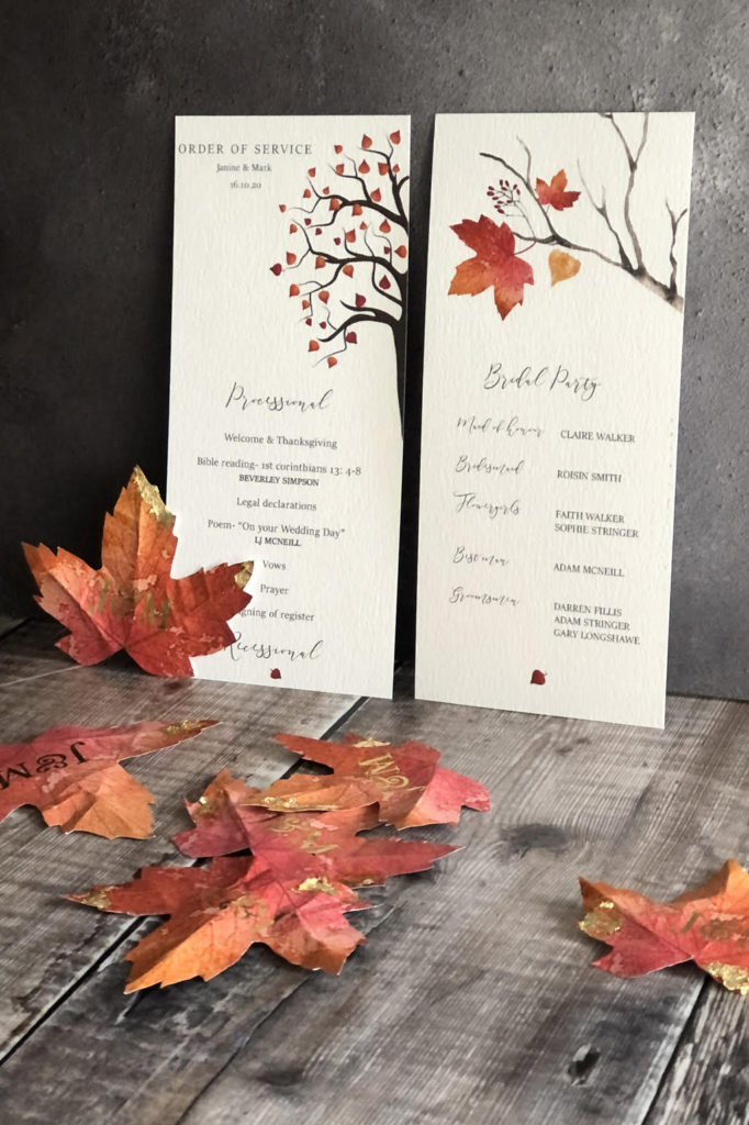 Autumn Themed Wedding Menu